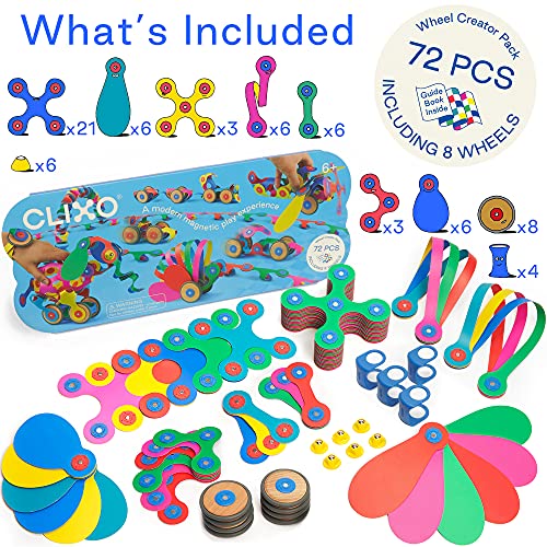 Clixo Wheel Creator Pack, 72 Pieces Pack - Construction Magnet Toy. Flexible, Creative-Boosting Magnetic Building Tiles. Educator-Approved Design for Hours of STEM Play. Multisensory Toy. Age 4-99.