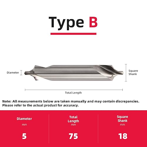 Miniatura 2 de B5 Centre Drill, HSS 60-Degree Angle Centre Drill bit, Suitable for Lathe Metalworking Countersink Drill Tools DRINYOUNG (Type B, B5)