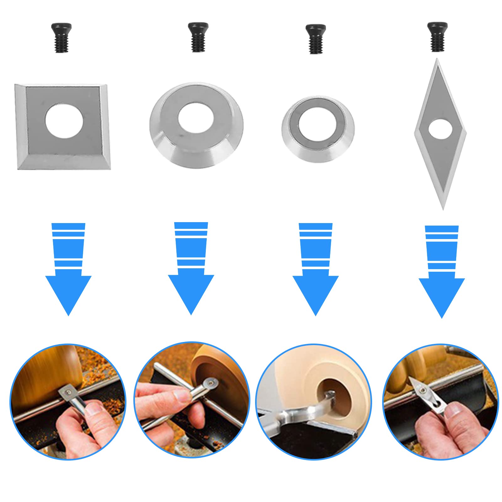 Plaquettes Carbure 16 Pièces Kit de Fers à Tourner CNC pour Bois Vis M4