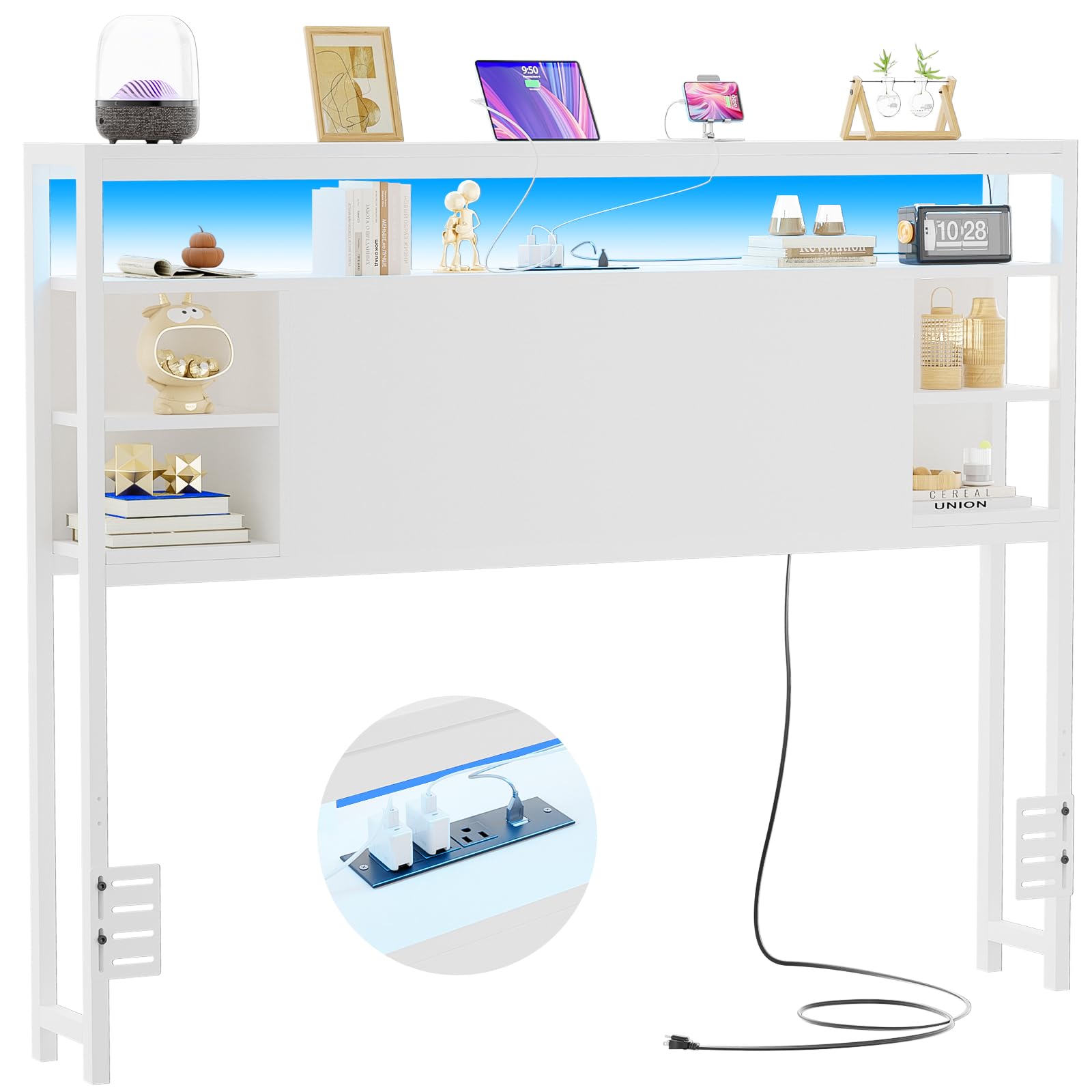 Unikito Full Size Headboard with Storage, Headboard with Outlet and RGB LED Light, Sturdy Head Board for Full Size Bed, Stable Headboards Only for