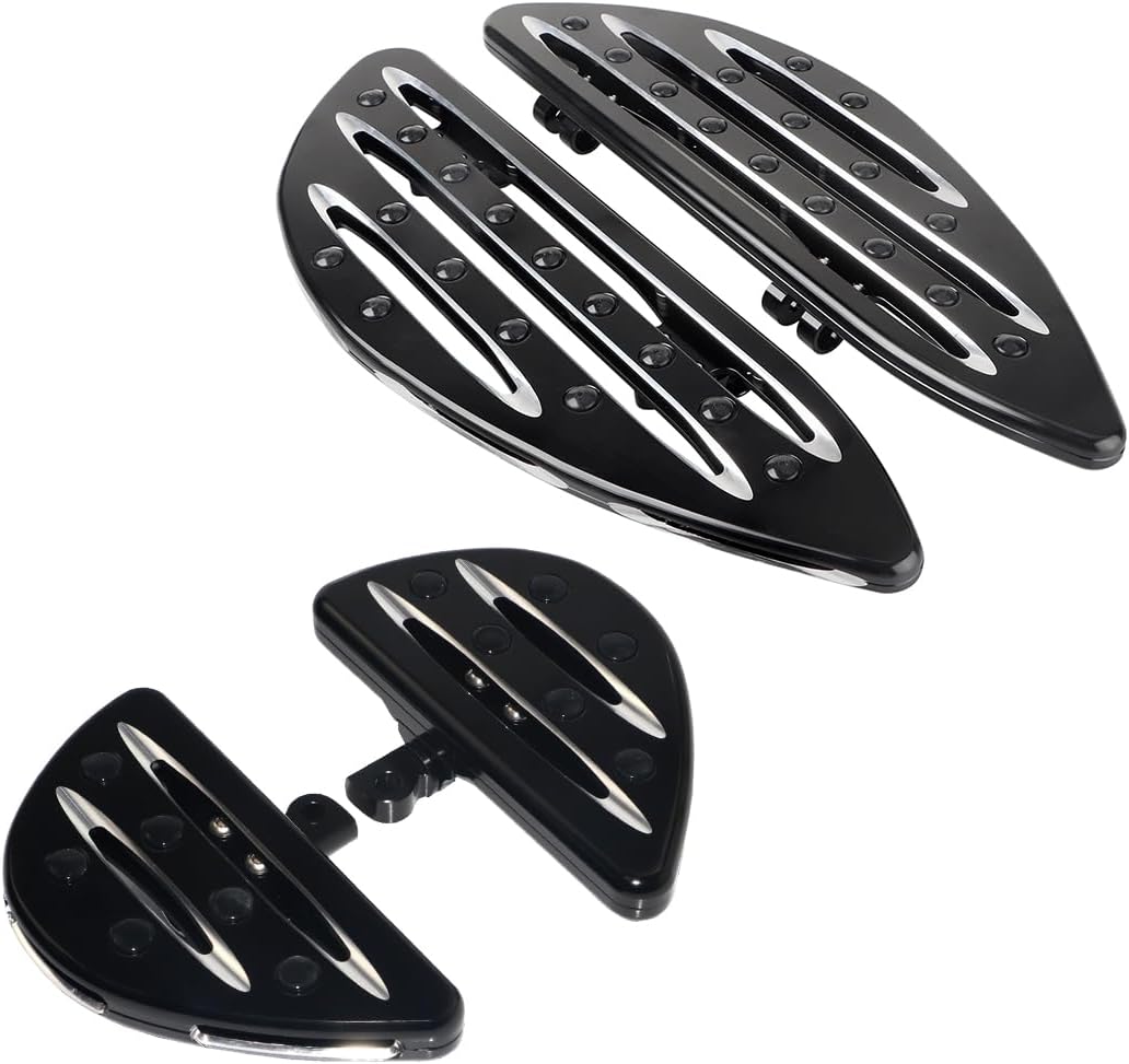 Chrome Front Rear Stretched Driver Floor Boards + Passenger Floorboards Kit Compatible with Harley Touring Street Glide Electra Glide Road Glide Road King