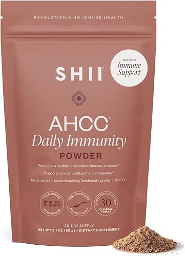 SHII AHCC - Polvo de inmunidad diaria, 2.1 onzas, vegano, sin gluten, suplemento de apoyo inmunológico con AHCC, polvo de hongos shiitake fácil de