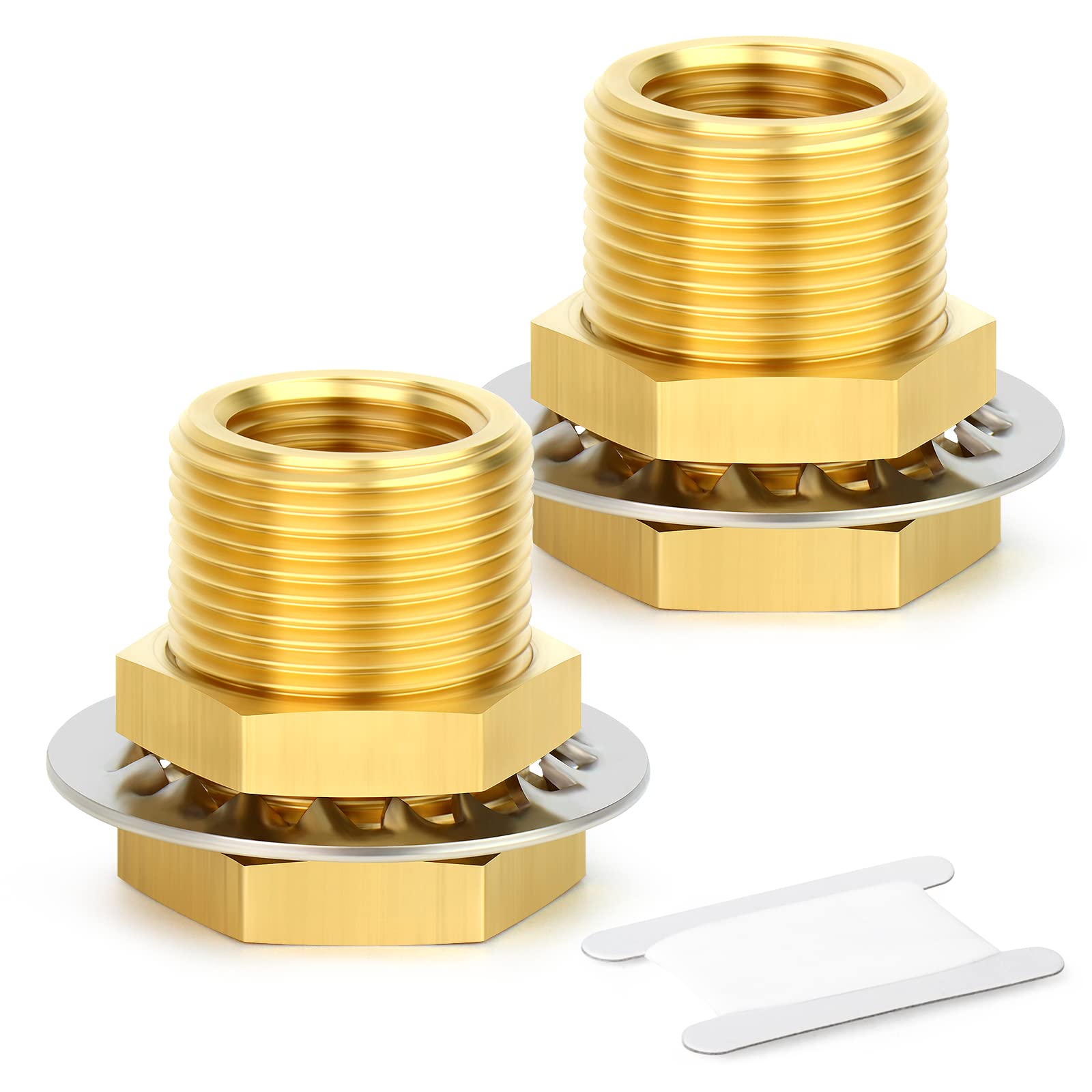GASHER 2PCS Solid Brass Bulkhead Fittings Bulk Head Pipe Fitting 1/2" FNPT - 1-1/8" MUNS Length-1.5 Inch