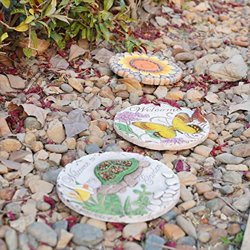 Outdoor Garden Decor Stepping Stones - Resin Tortoise Decorative Stones Pavers for Garden Decor for Outside Walkway Yard 9.5 * 9.5 * 0.5 Inch LC Lcdecohome