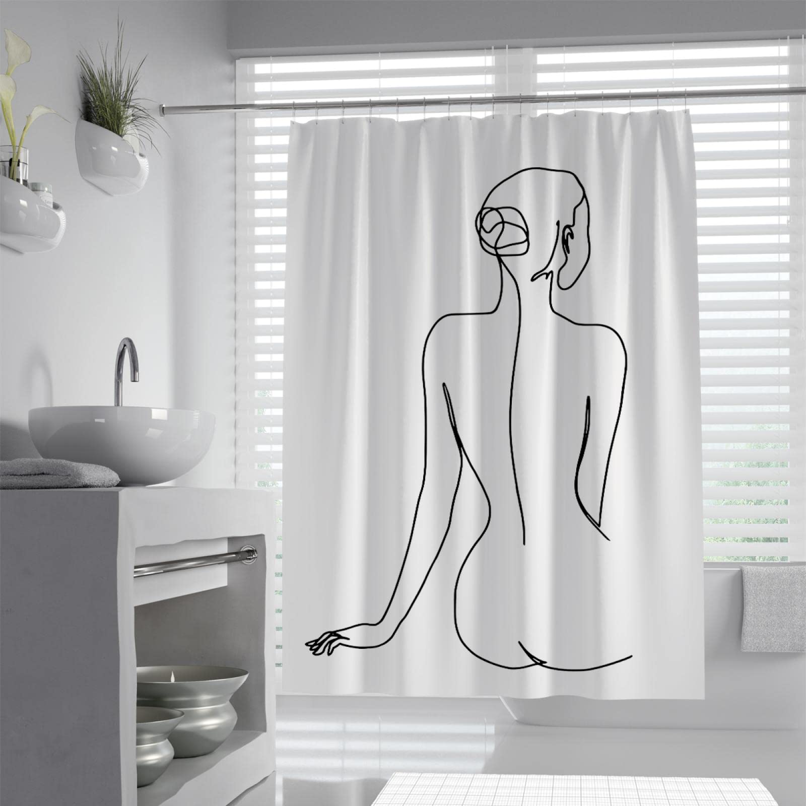 Cortina de Ducha estética Moderna, Cortina de Ducha de Tela Abstracta de Dibujo de una línea para Juegos de baño con 12 Ganchos 220Wx180Lcm Cortina de Ducha
