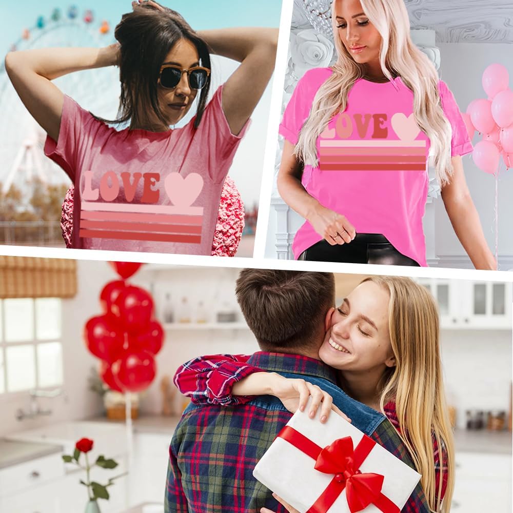 Womens Valentines Love Shirt Novelty Love Heart Shirts Funny Stripes Graphic Tees Casual Short Sleeve Valetine Tops - Image 3