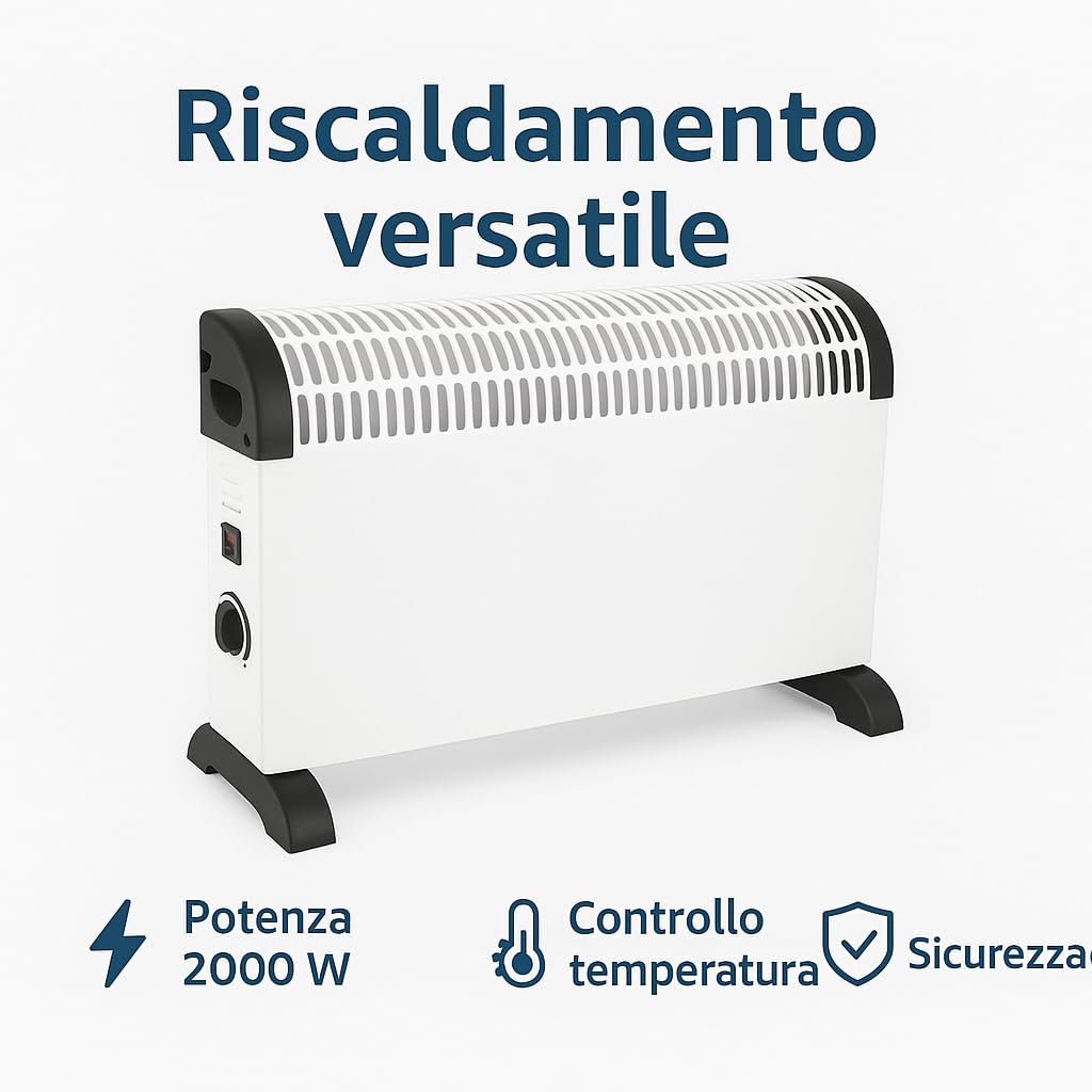 Stufetta elettrica da bagno Termoconvertitore 2000W – Basso consumo, 3 livelli di potenza, riscaldatore compatto portatile con protezione surriscaldamento e regolazione temperatura