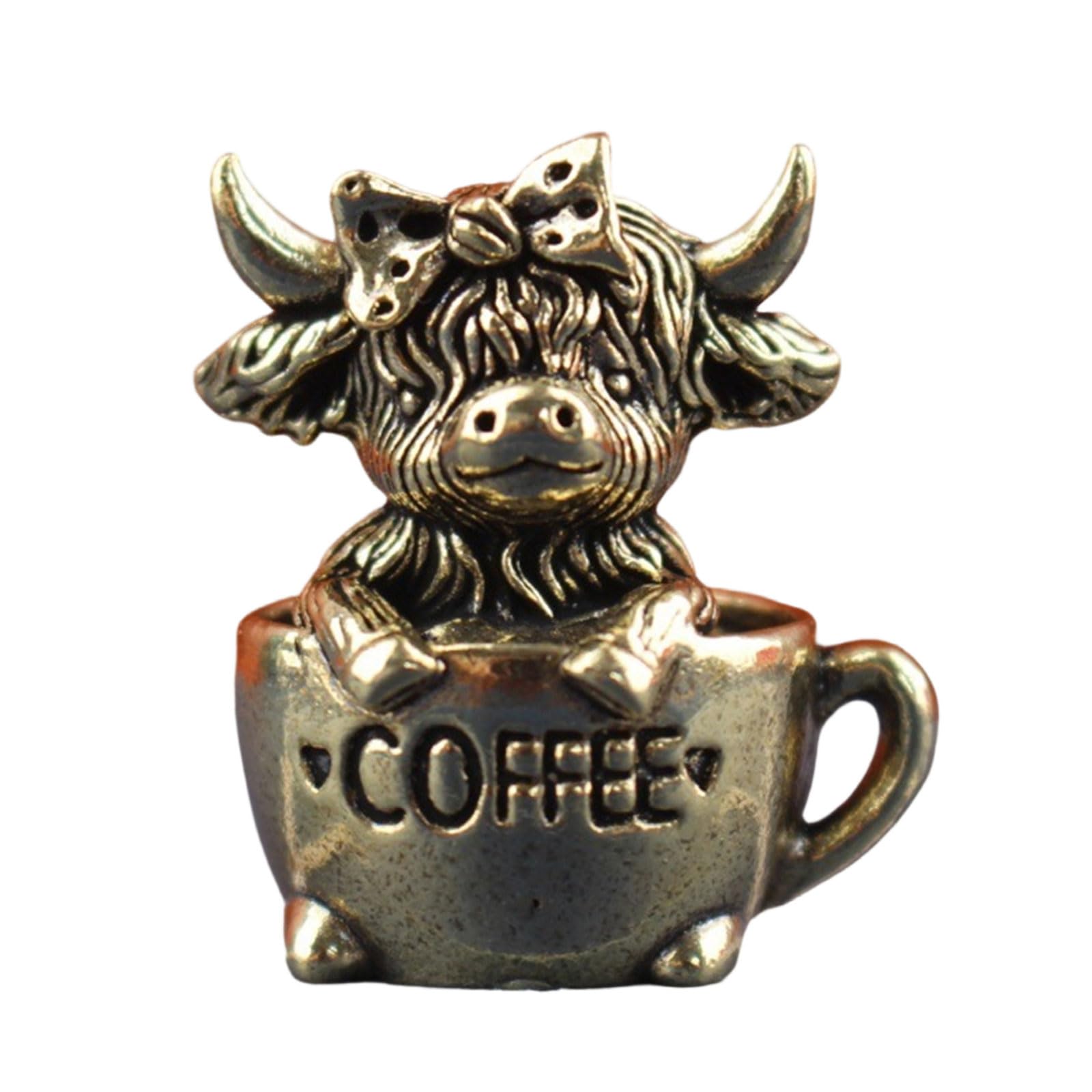 Tsophreniq Artistic Miniature Brass Cow Statue Fine Home Offices Bookshelf Decoration Gifts Ornament Small Bathroom Decorative Sculpture