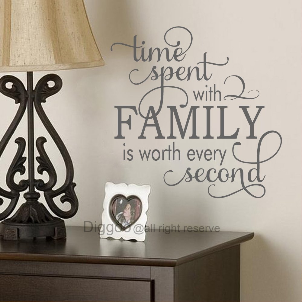 Diggoo Wall Decal Quote Time Spent with Family is Worth Every Second Vinyl Wall Decal Quote Family Wall Decal (Gray,16" h x 16" w)