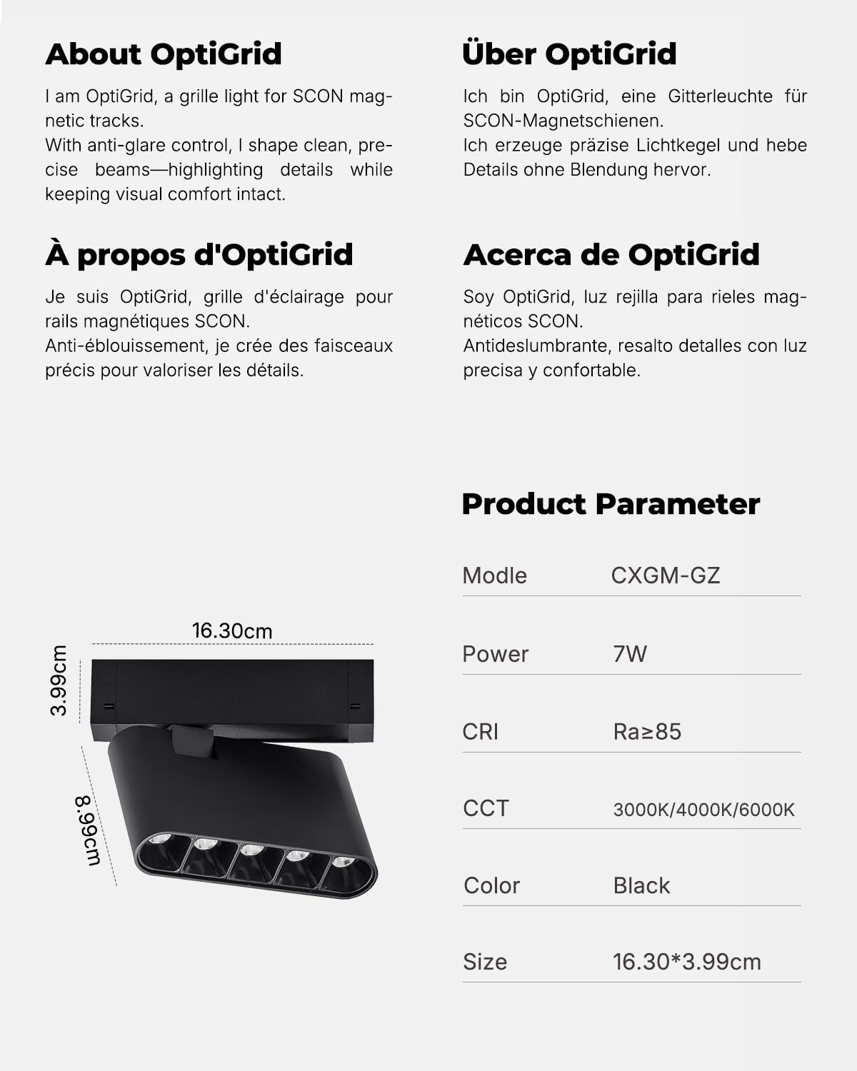 SCON Lot de 2 Têtes d'éclairage linéaires orientables à fixation magnétique 7W, Spot LED orientable 24V 3000K-6000K dimmable, Lampes pour rails encastrés, Adapté aux salons, cuisines