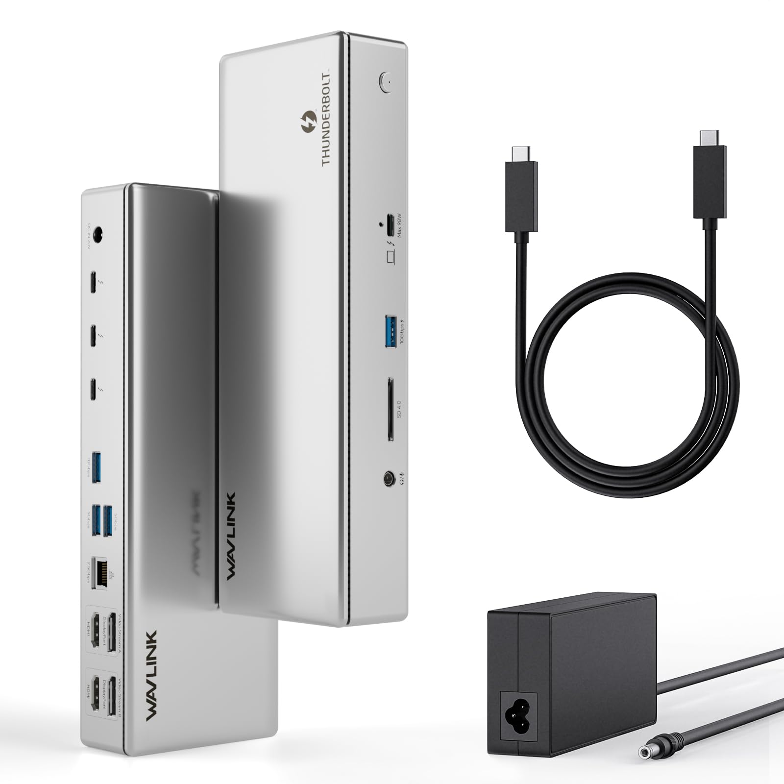 Thunderbolt 4 Dock, WAVLINK Docking Station with Quad 4K@60Hz Monitors, Four Thunderbolt 4 Ports, 98W PD, 2.5G RJ45 Ethernet, SD V4.0, 10Gbps USB3.1, for MacBook Pro/Air etc
