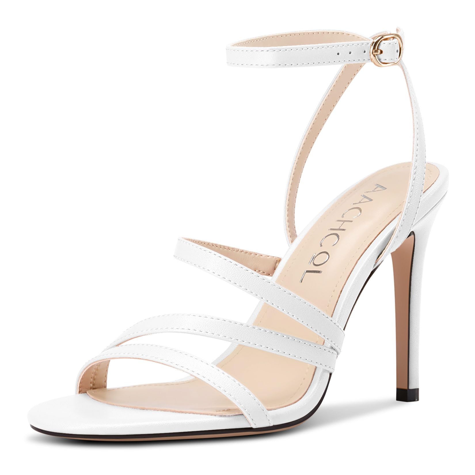 Aachcol Donna Rotonda Aperte sulla Punta Alto High Tacco Heel Sandali Cinturino alla Caviglia Spillo Slingback Feste Dress Scarpe 10 CM Heels