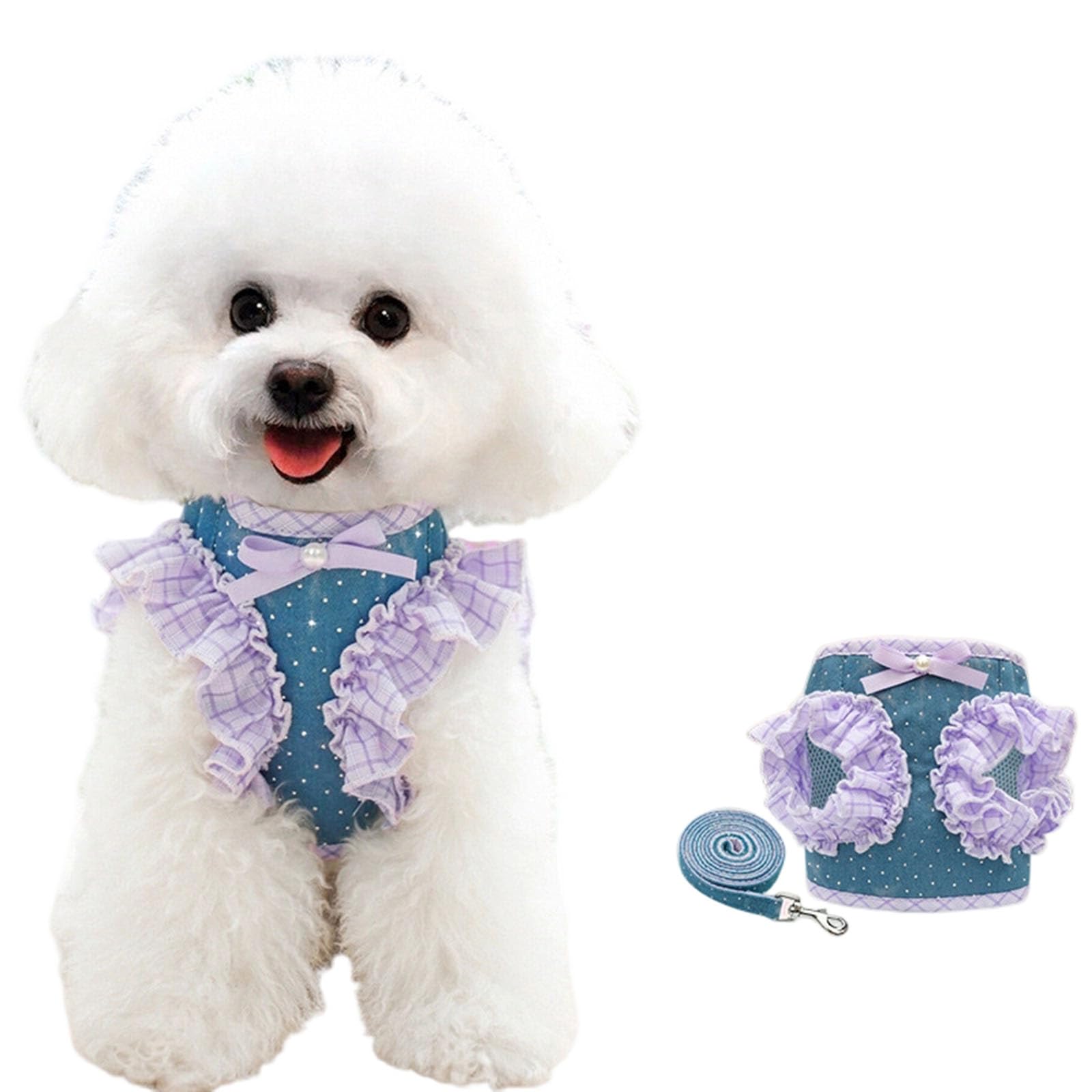 Set Pettorina e Guinzaglio per Cani Piccoli, Pettorina Carina per Cuccioli con Papillon e Scozzese, Pettorina Regolabile Carina per Cani,Viola,S
