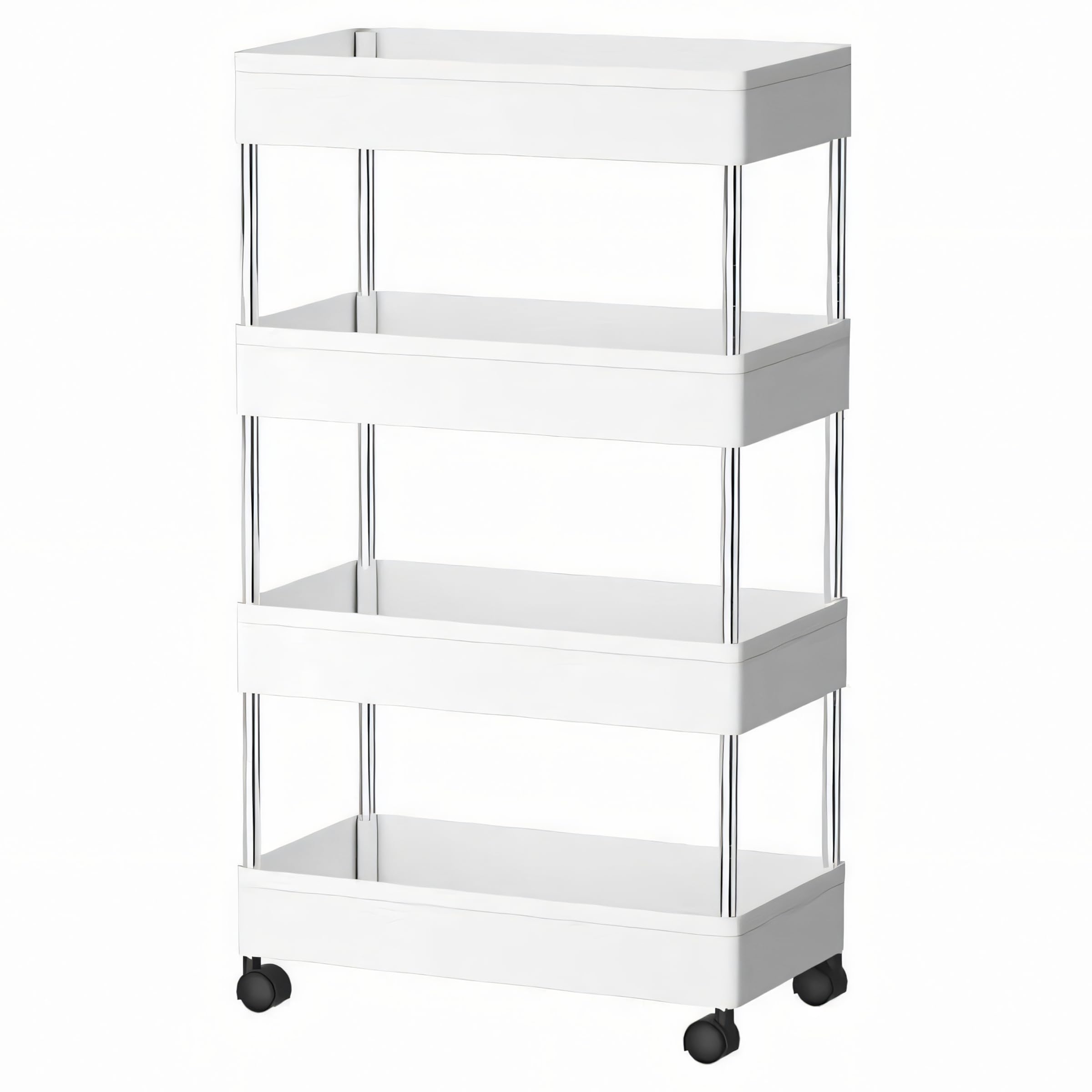 Retoo Carrello da cucina a 4 ripiani, carrello da cucina su rotelle, scaffale per nicchia, mensola da bagno, mensola per cucina, bagno, camera da letto, ufficio, cameretta dei bambini, 65 x 11,5 x