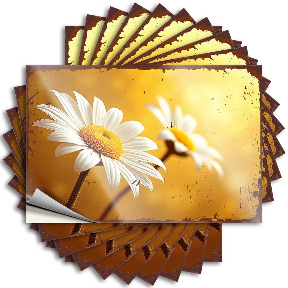 Fzfn Colour Cocoa Wall Tattoos | Close-Up Of Two Daisies Against A Warm Yellow Background Punk For Military Decor(8X12cm)