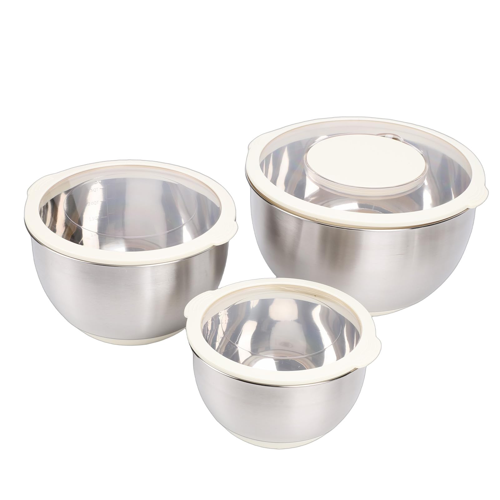 Walmeck Edelstahl-Rührschüssel-Set mit Deckel, 3-teilig, Rutschfester Silikonboden, Küchen-Rührschüsseln für die Zubereitung von Speisen, Salat, Backen, (3-teiliges Schüsselset aus Edelstahl 304)