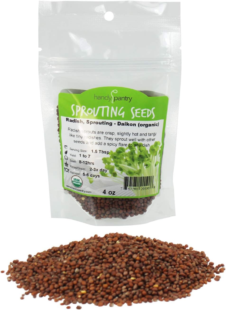 Handy Pantry Organic Radish Sprouting Seeds | 4oz. Non-GMO Daikon Radish Seed | Radish Seeds for Planting, Sprouting, & Microgreens