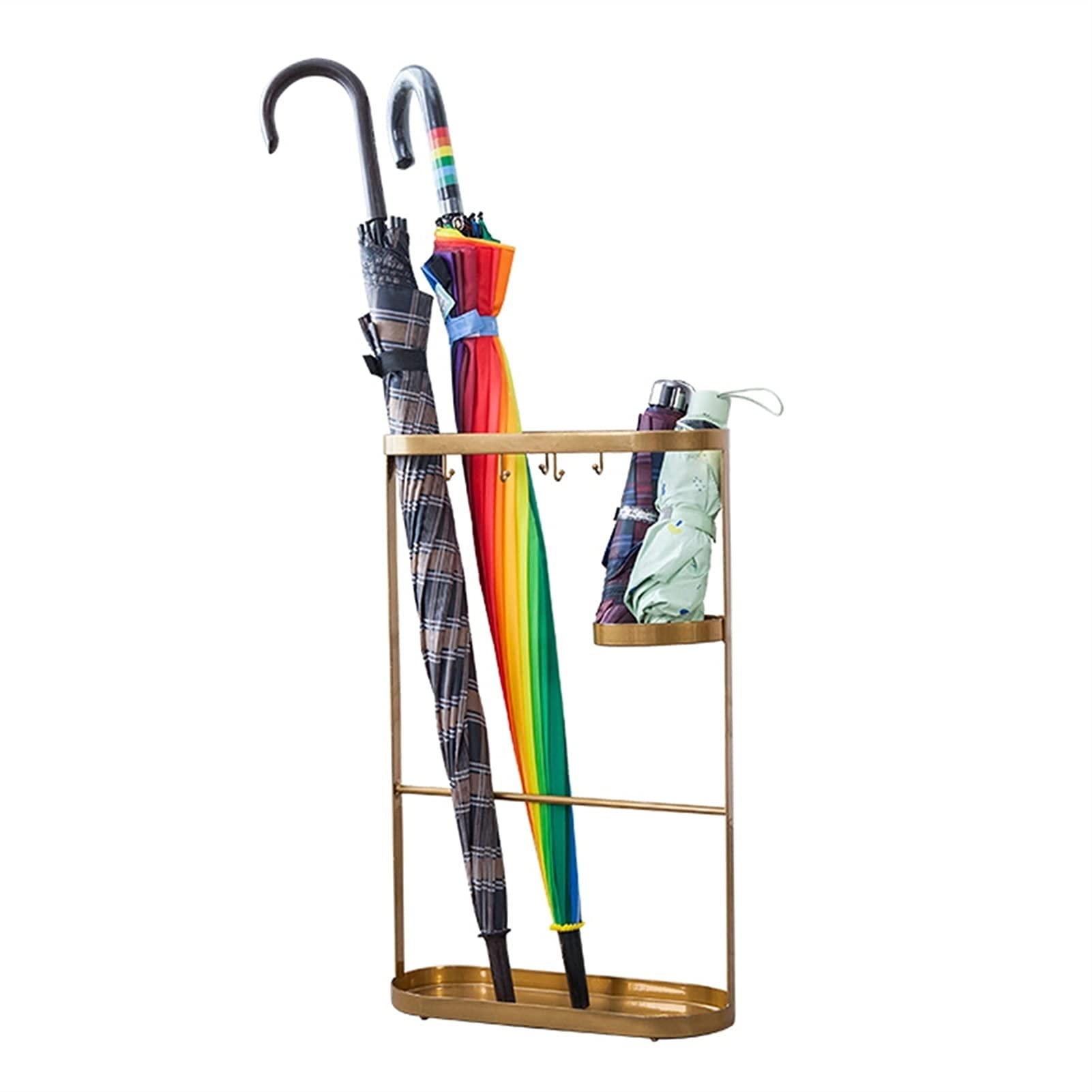 Porte-parapluies organisateur peu encombrant en métal doré pour entrée propre