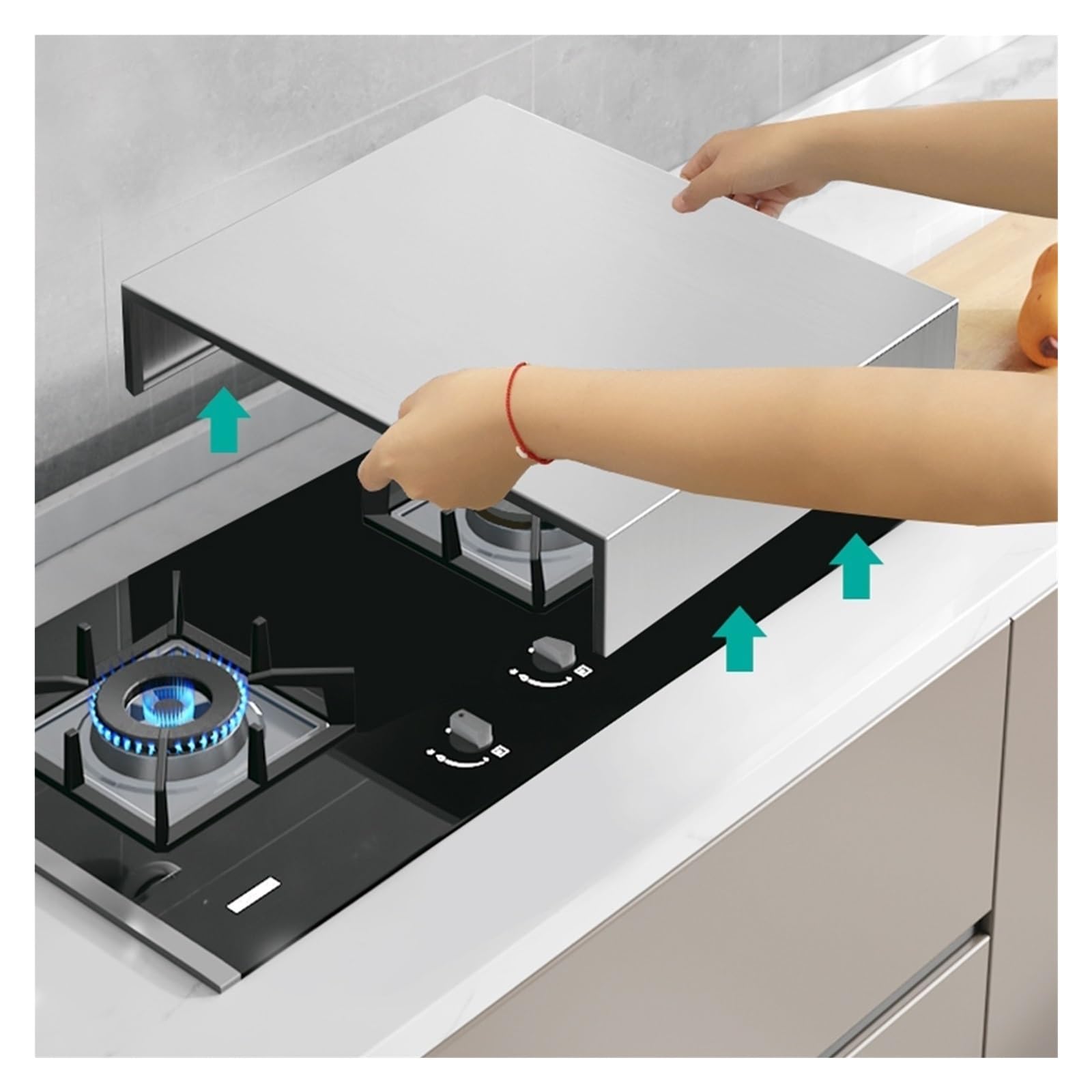 Cubre Encimera Gas 5 Fuegos Protector Placa Induccion Cubierta para Cocina de Autocaravana Acero Inoxidable Alfombrilla de Goma Antideslizante(A-1.0 MM,48x35x9cm)