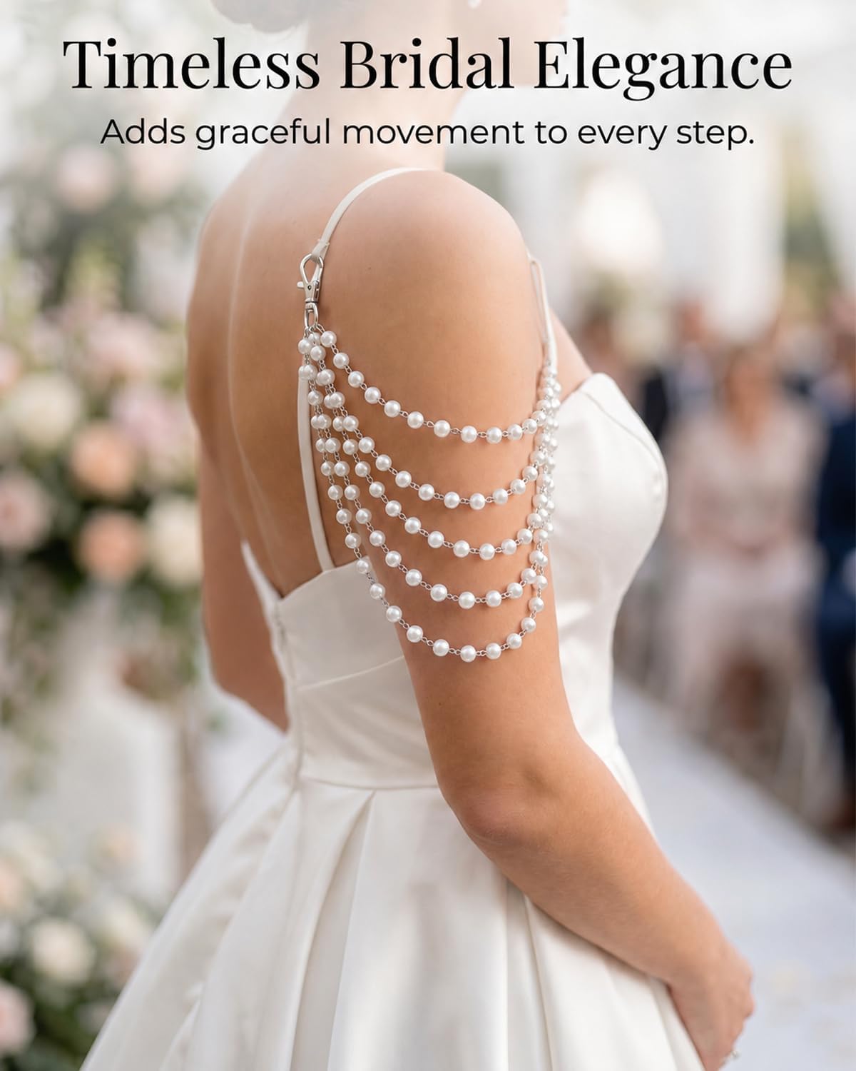 Pearl Body Chain Silver Shoulder Chains Jewelry for Women Clip On Shoulder Necklace Arm Chain Pearl Body Jewelry for Bride Wedding Prom Dress Accessorie Two Pieces