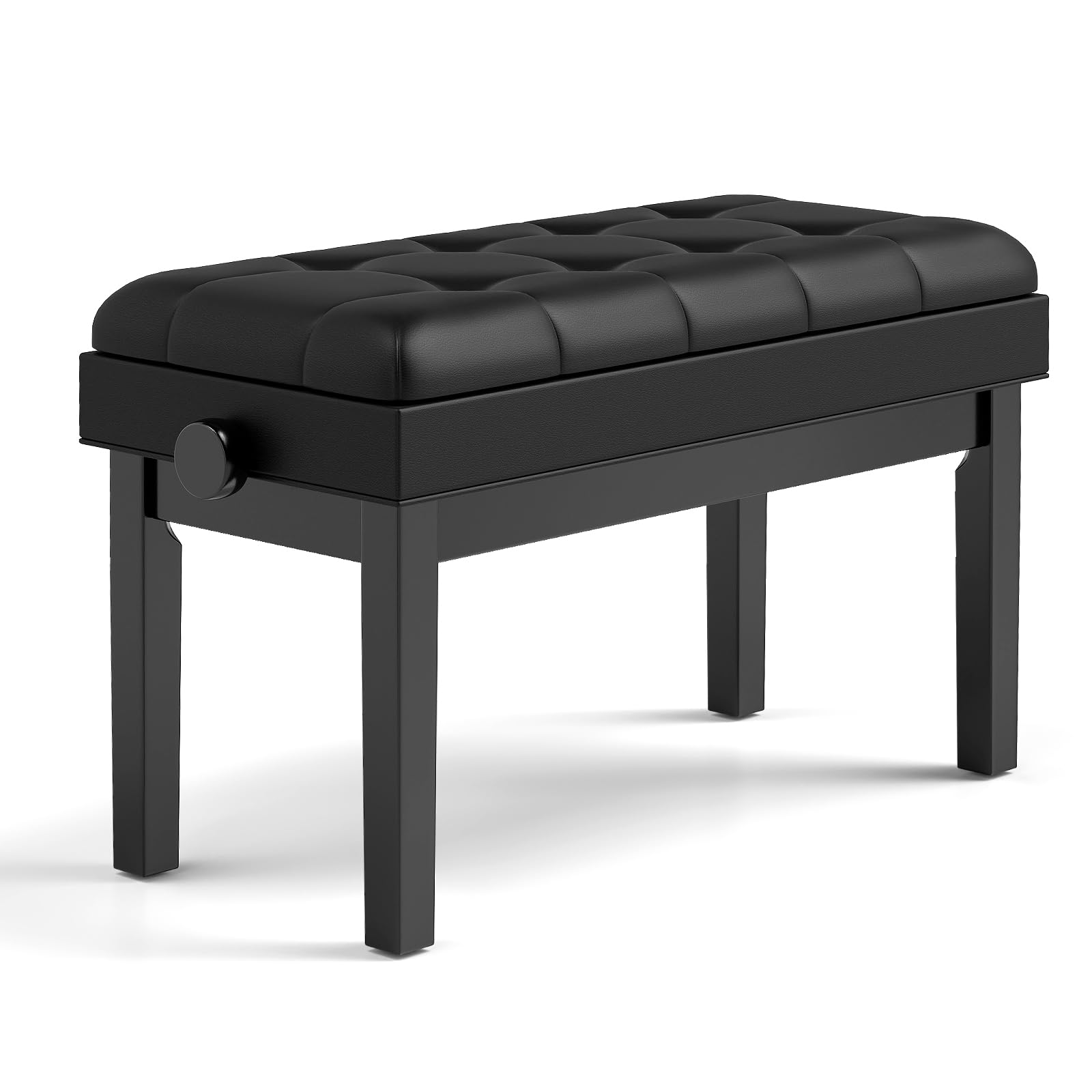COSTWAY Banco de Piano Regulable con Almacenamiento, Banco Doble de Madera Robusta con Cojín Acolchado Impermeable de PU para Teclado, Taburete para Piano con Espacio para Partituras, Negro