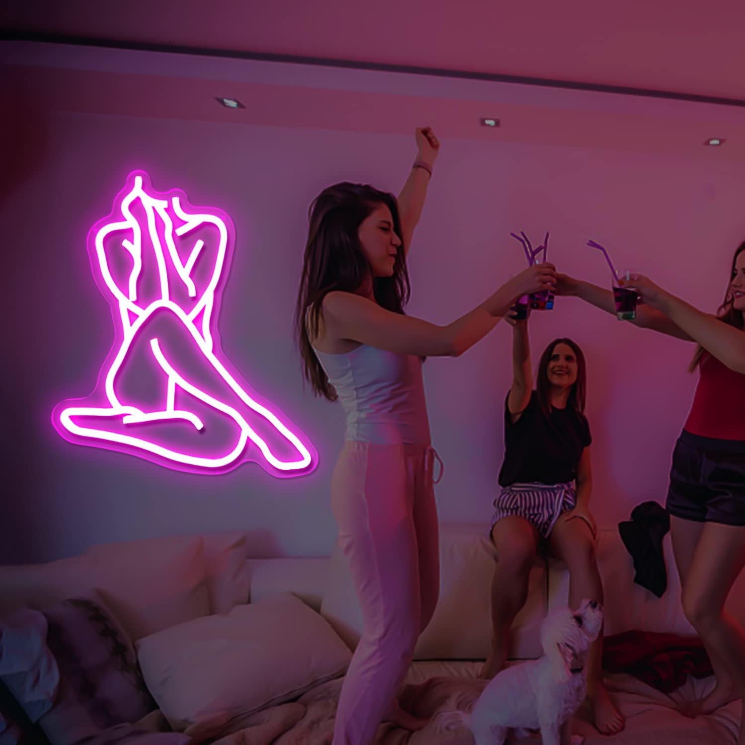 Lady Neon Sign Dimmable Lady Neon Led Signs for Wall Decor Light up Signs Pink Neon Lights for Bedroom Man Cave Home Bar Party Pub Wall Sign Decor