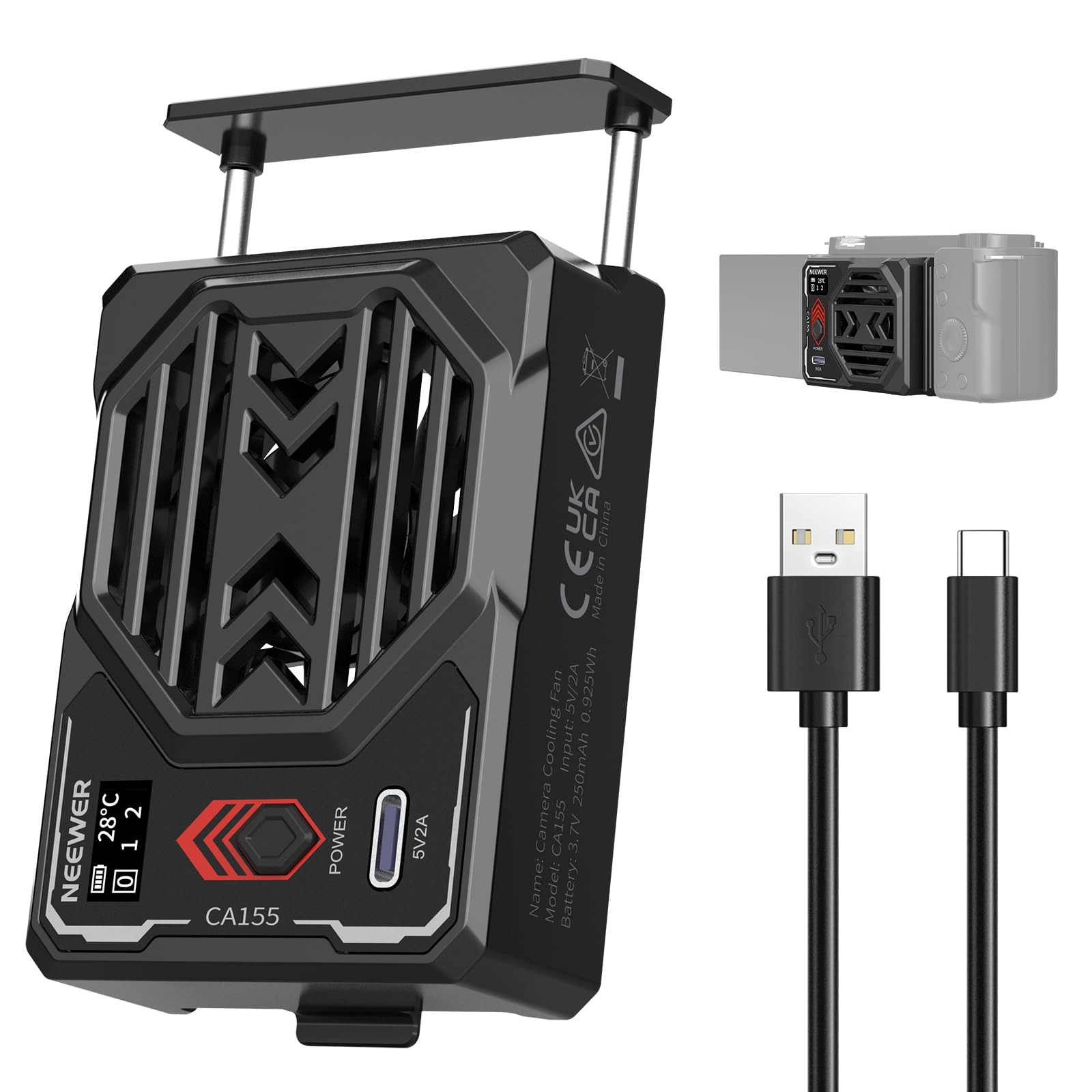 NEEWER Basics Ventilateur avec Batterie,Refroidisseur Externe à Ressort,Type C PD,Charge Rapide et Affichage en Temps réel,Compatible avec Sony ZV-E1,A6700,Canon R6 Mark II,Fujifilm XS20,Nikon,CA155