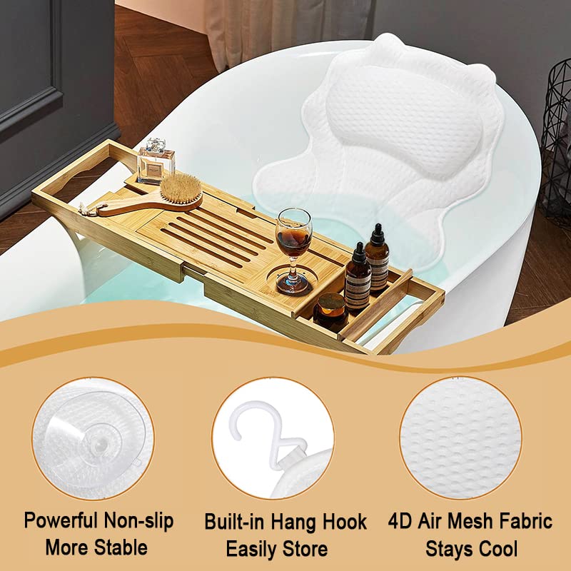 Almohada Para Bañera Antideslizante - Tejido 4D Transpirable, Con Ventosas Y Reposacabezas
