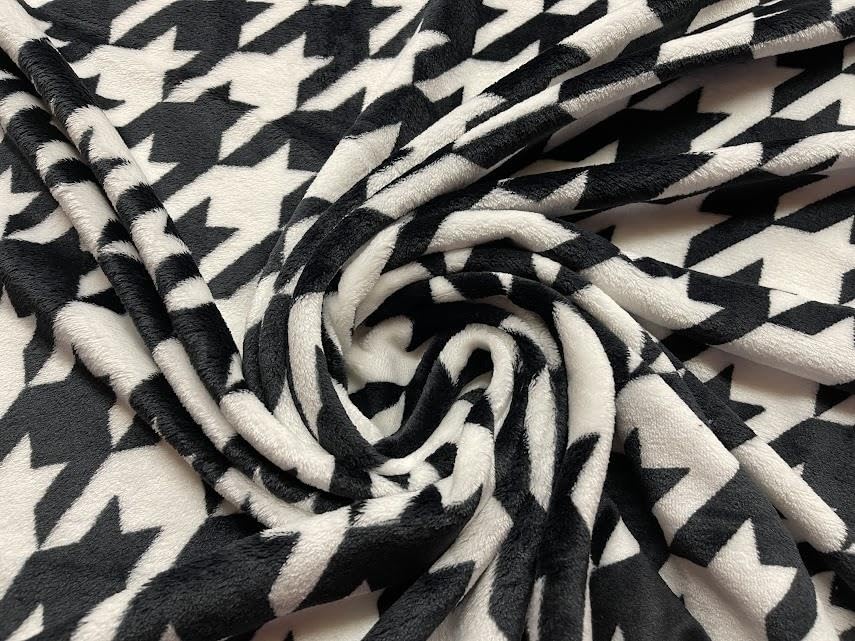 Tissu polaire double face haut de gamme motif pied-de-poule noir blanc coupon de 5 metres