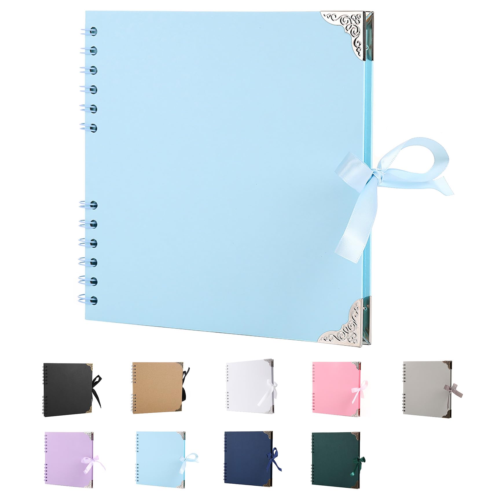 SHUBEIEUMI Scrapbook Photo Albums, 60 Pages Photo Book(20.5 x 20.5 cm), Scrap Book with Ribbon Closure, Kraft Paper Scrap Book Ideal for Scrapbooking, Albums Arts and DIY Craft (Light Blue)