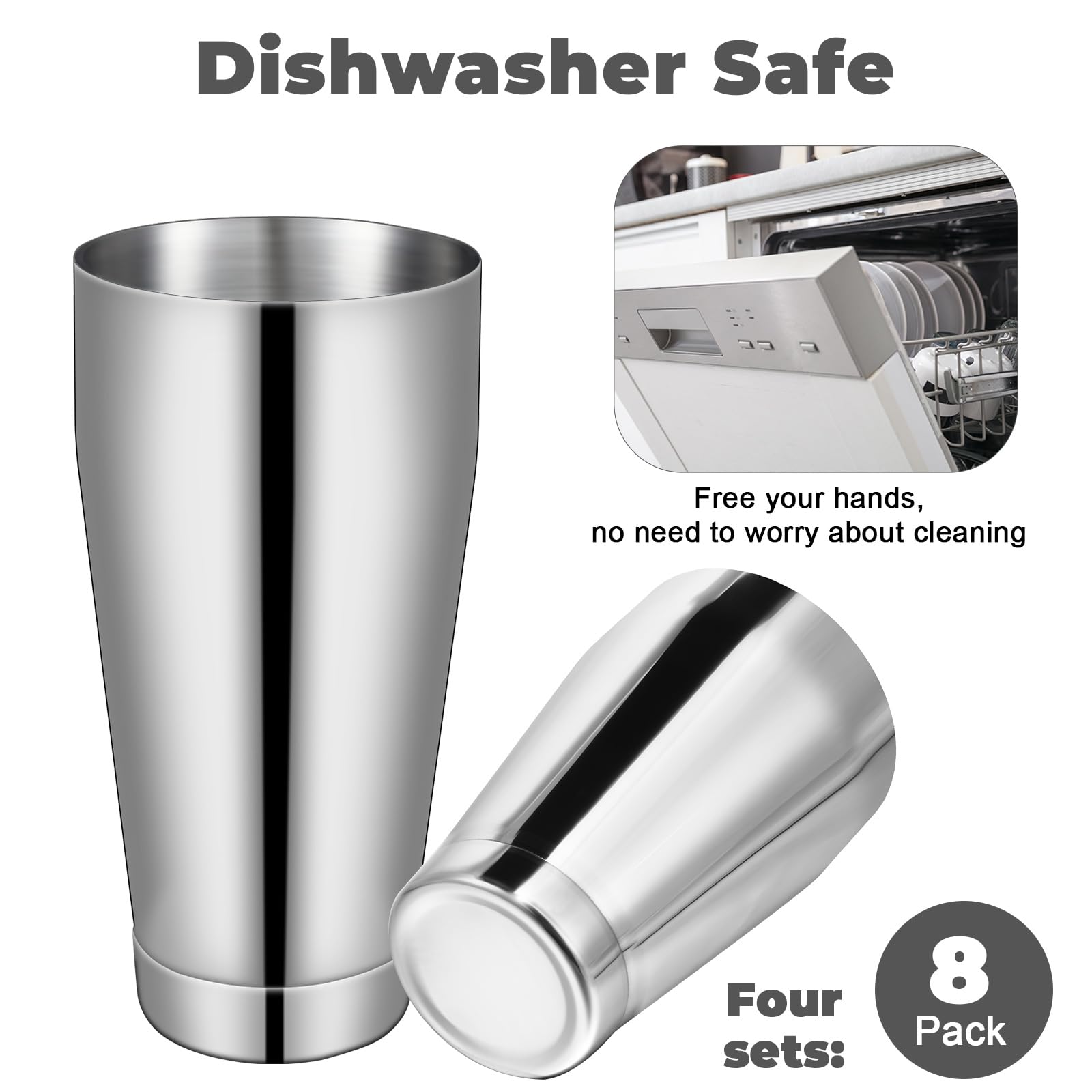 Dandat Set di shaker per cocktail professionale da bar, in acciaio inox, per martini, cocktail, set di base per baristi, 510,3 g, 793,8 g (argento, 8 pezzi)