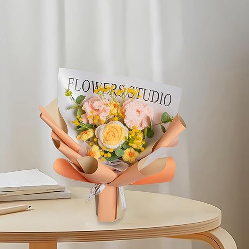 Miniatura 4 de Ramo de flores de ganchillo hecho a mano, flores artificiales, decoración del hogar, centro de mesa, plantas sintéticas para cumpleaños, estantes,