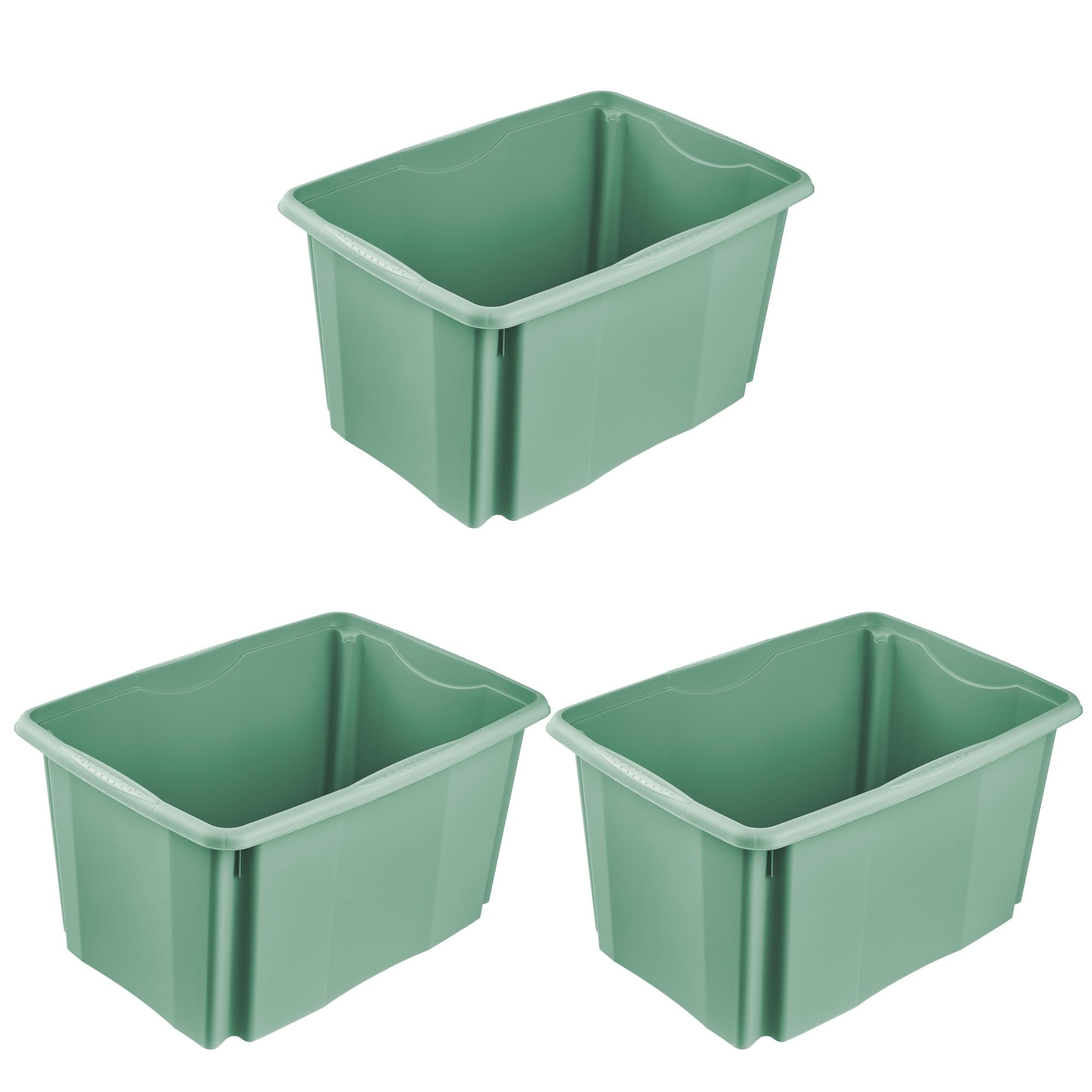 keeeper emil 3x Aufbewahrungsbox mit Dreh-/Stapelsystem, 54,5 x 39 x 29,5 cm, 45 l, Nordic Green
