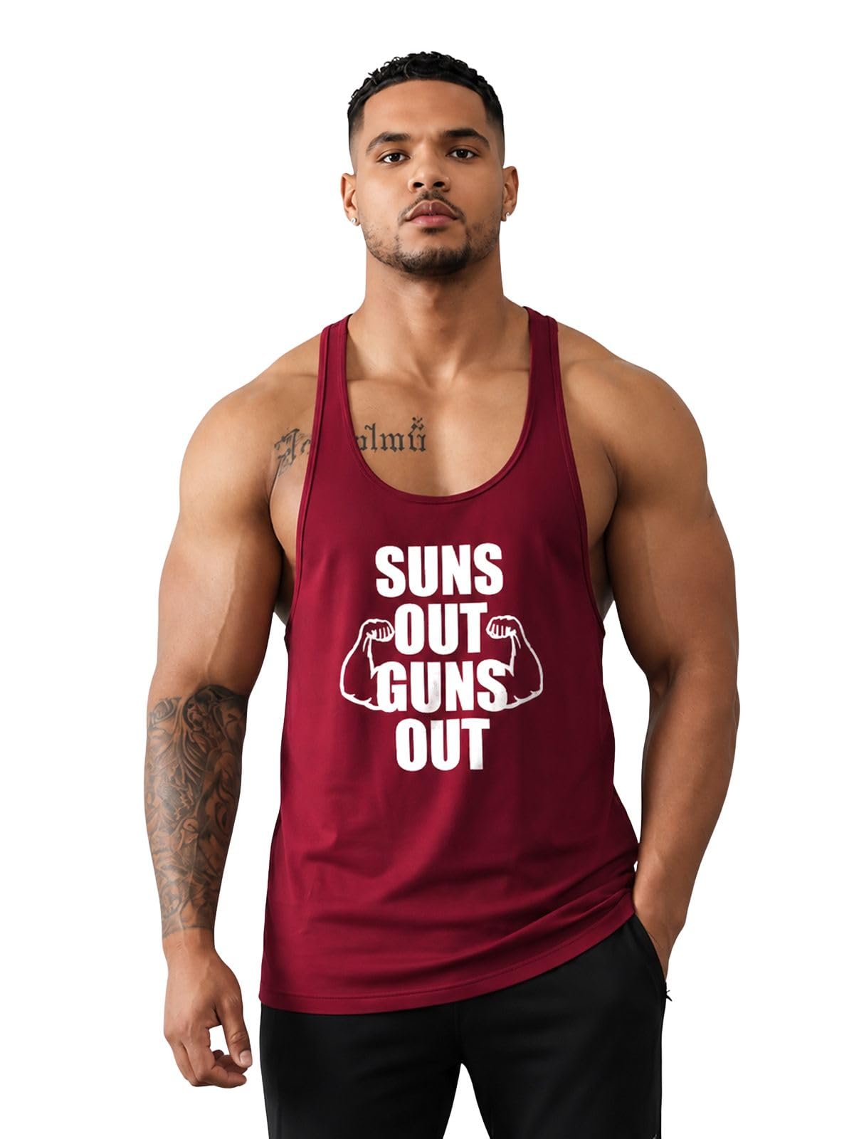 bab being beast apparel Gym Vest Polyester Printed Sleeveless Scoop Neck Regular Fit Vest – Suns Out Guns Out-picture-15