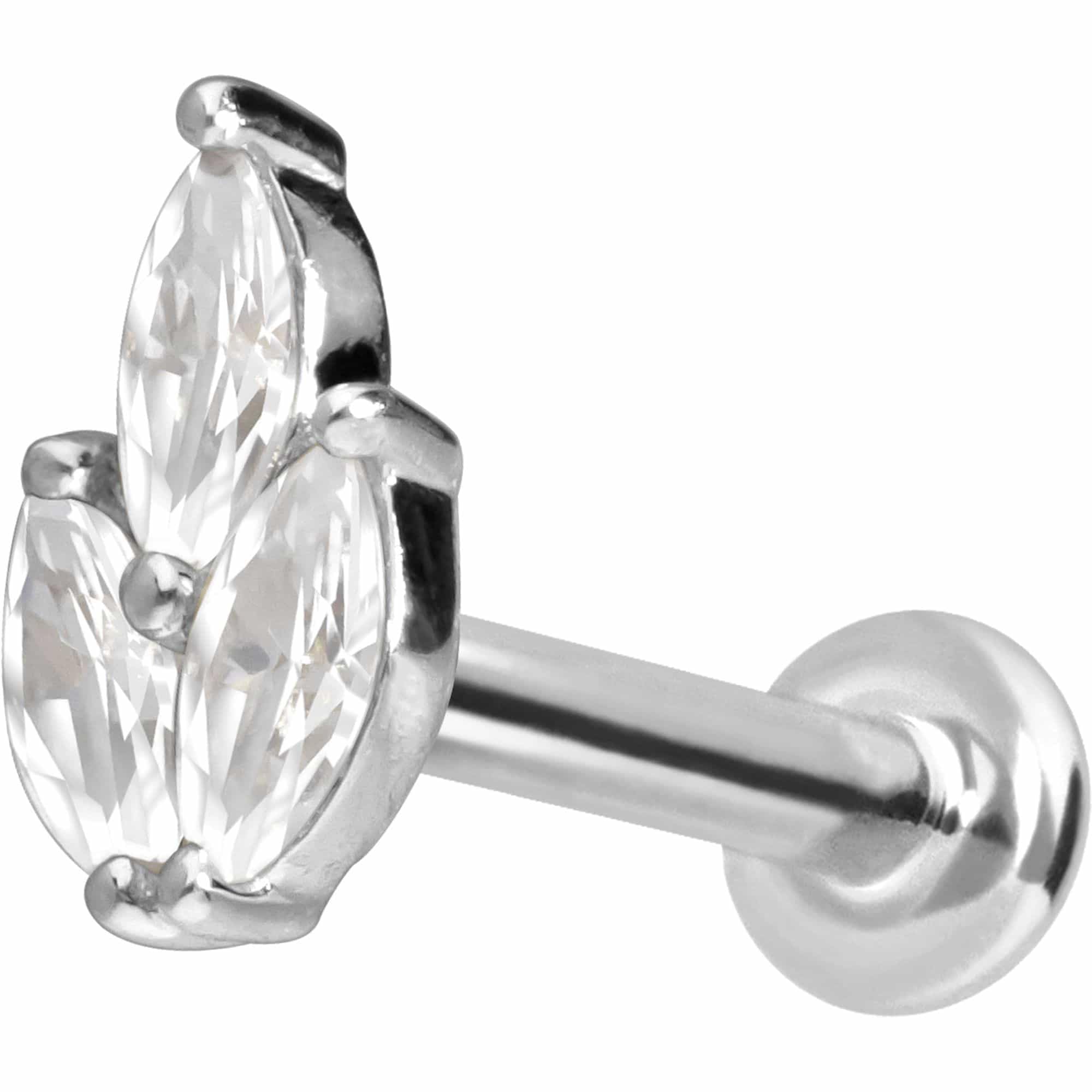PIERCINGLINE Piercing Stecker 14 Gold Labret mit Push Fit MOISSANIT-LOTUSBLÜTE 585er Gold - Roségoldfarben, Goldfarben, Silberfarben
