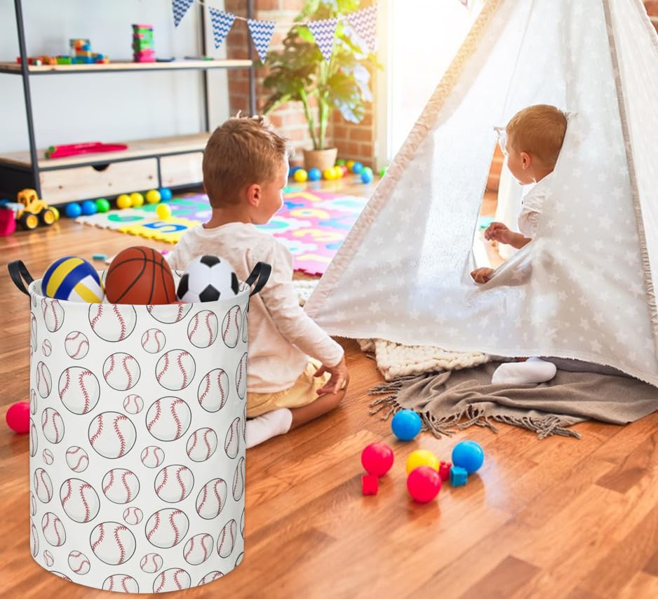 Image of Baseball Kids Laundry Basket Baby Hamper Toy Storage Bin for Boys Room Decor Baby Nursery Hamper Gift Baskets for Bedroom Bathroom(Baseball)