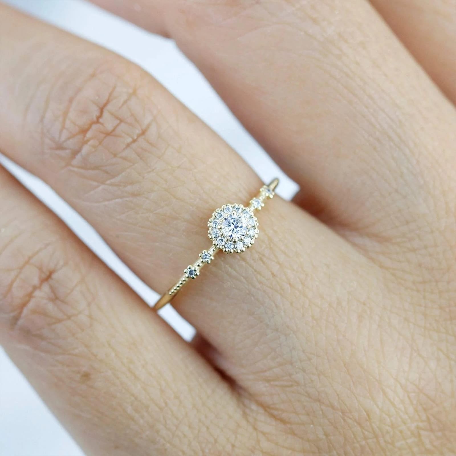 KnSam Anillo de compromiso de oro amarillo de 9 K/14 K, Moissanit Au375/585, oro amarillo, anillos clásicos de boda delicados, oro real, tallas 47-62