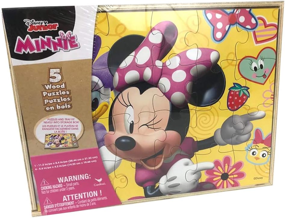 Minnie Mouse 5 Wood Jigsaw Puzzles in Wood Storage Box