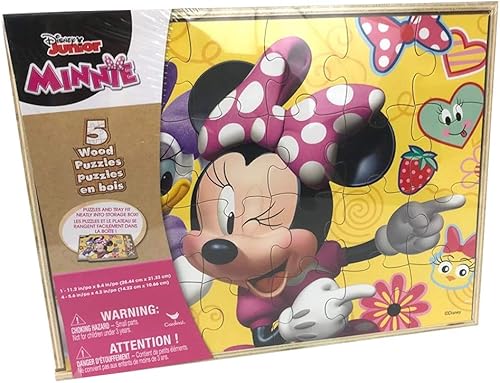 Disney Rompecabezas de 5 piezas de madera de Minnie Mouse en caja de almacenamiento de madera