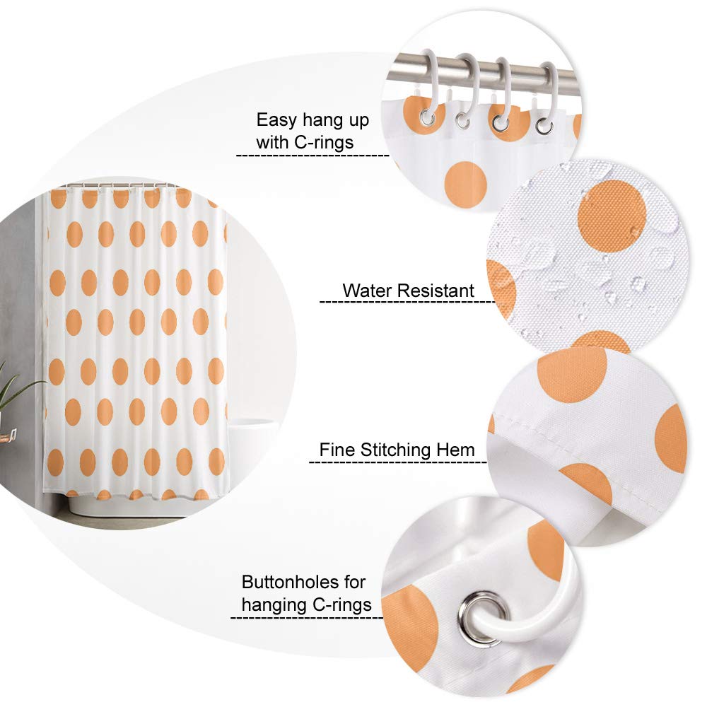 Cortinas De Ducha Para Decoración De Baño, Diseños Creativos, Puntos Naranjas Sobre Tela De Poliéster Impermeable, 72 Pulgadas De Ancho X 78 Pulgadas De Largo Con Ganchos, Lavable A Máquina