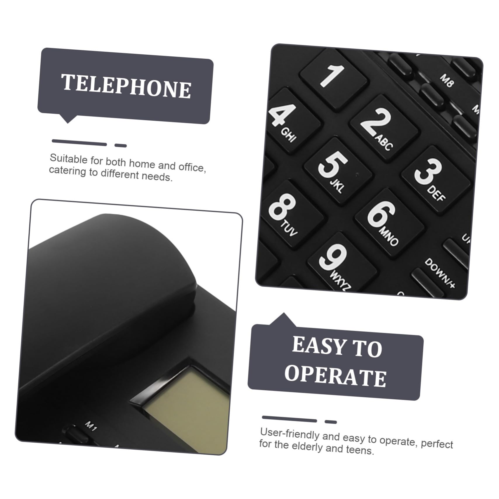 Telefono Fisso Tasti Grandi per Anziani Display Chiamante | Casa e Ufficio, Colore Nero, Struttura in Abs Componenti Elettronici e Rame