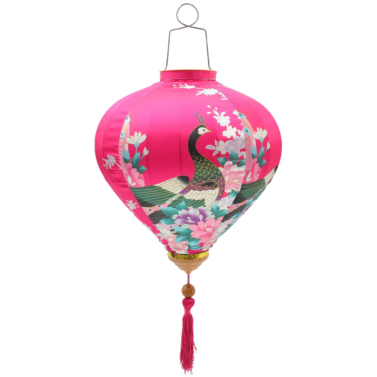 jojofuny Vietnamese Lantern Peacock Lantern Outdoor Waterproof Diamond Shape Party Decoration Garden 30cm Rosy Silk Hanging Light
