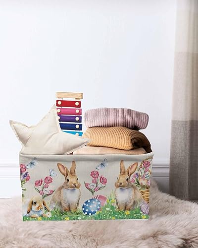 Miniatura 7 de Large Storage Baskets Bins Happy Easter Collapsible Storage Box Laundry Organizer for Closet Shelf Nursery Kids Bedroom Spring Bunny Easter Basket