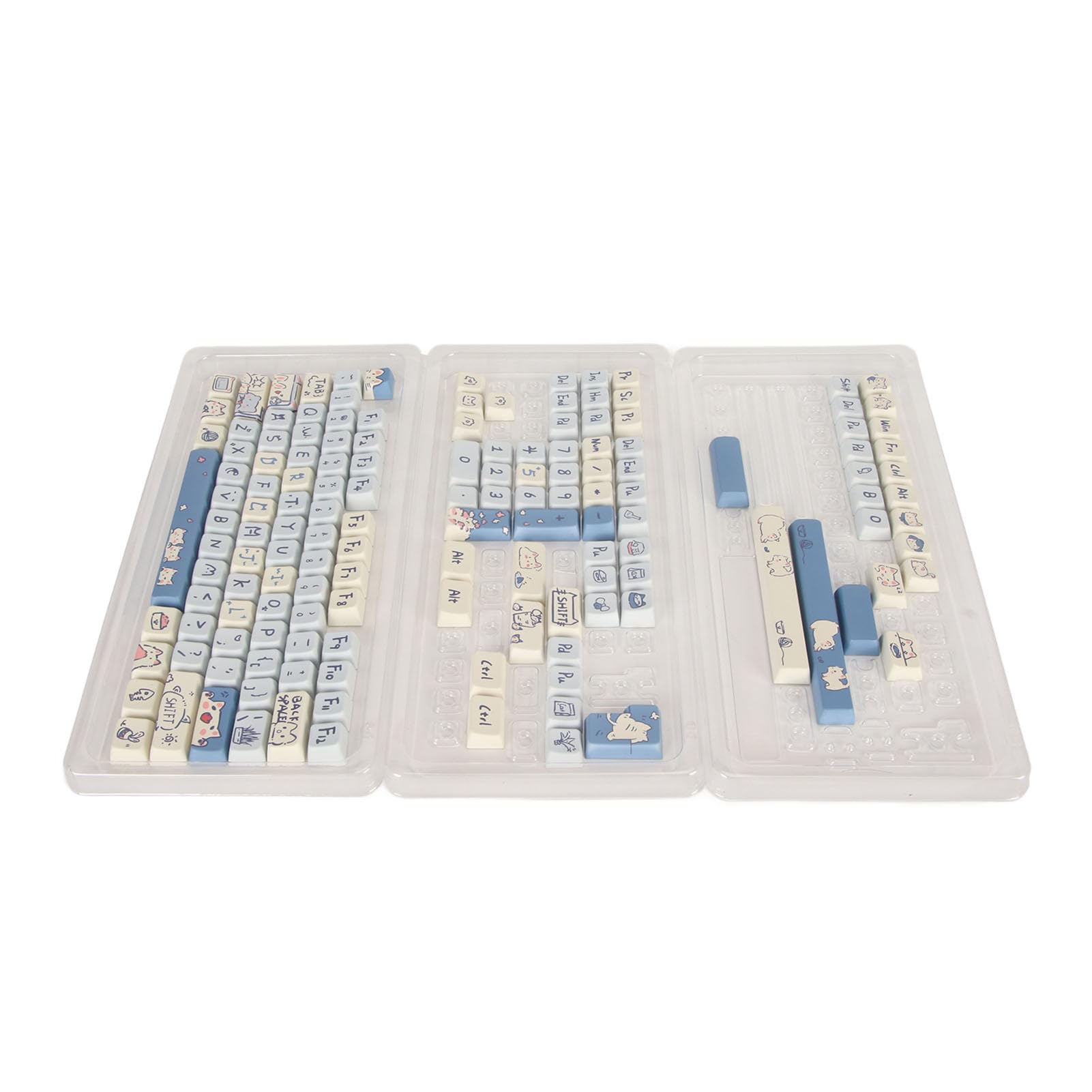 POENVFPO 148 KeyboardKeyCaps Dye Sublimation Ergonomic PBT Keyboard Keycaps do Gier DIY w Stylu Kreskówki Matowy Wygląd (Kotek)