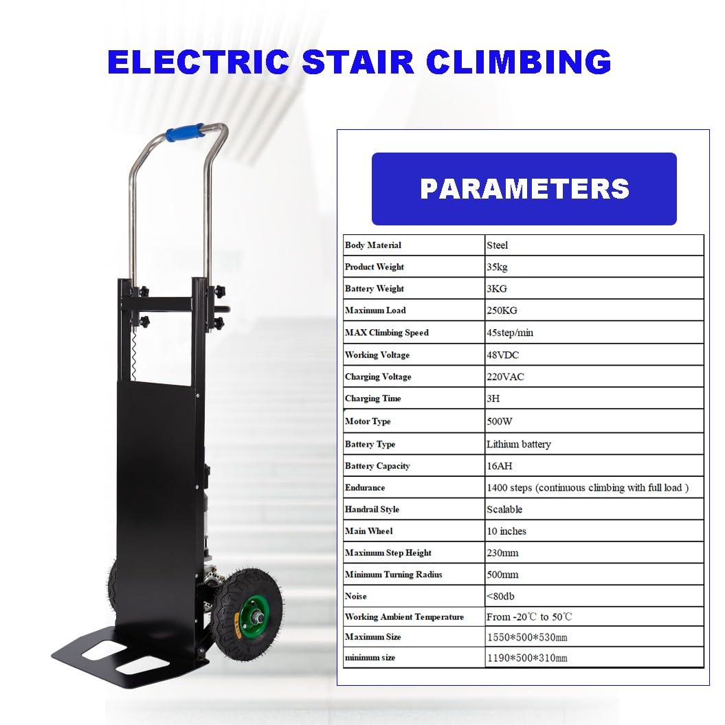 Mobile Tragbare Treppen,Elektrischer Treppensteiger,Trolley Einkaufstrolley,Einkaufswagen,Mit Einziehbarem Griff,Tragfähigkeit 250 Kg/551 Lbs Black