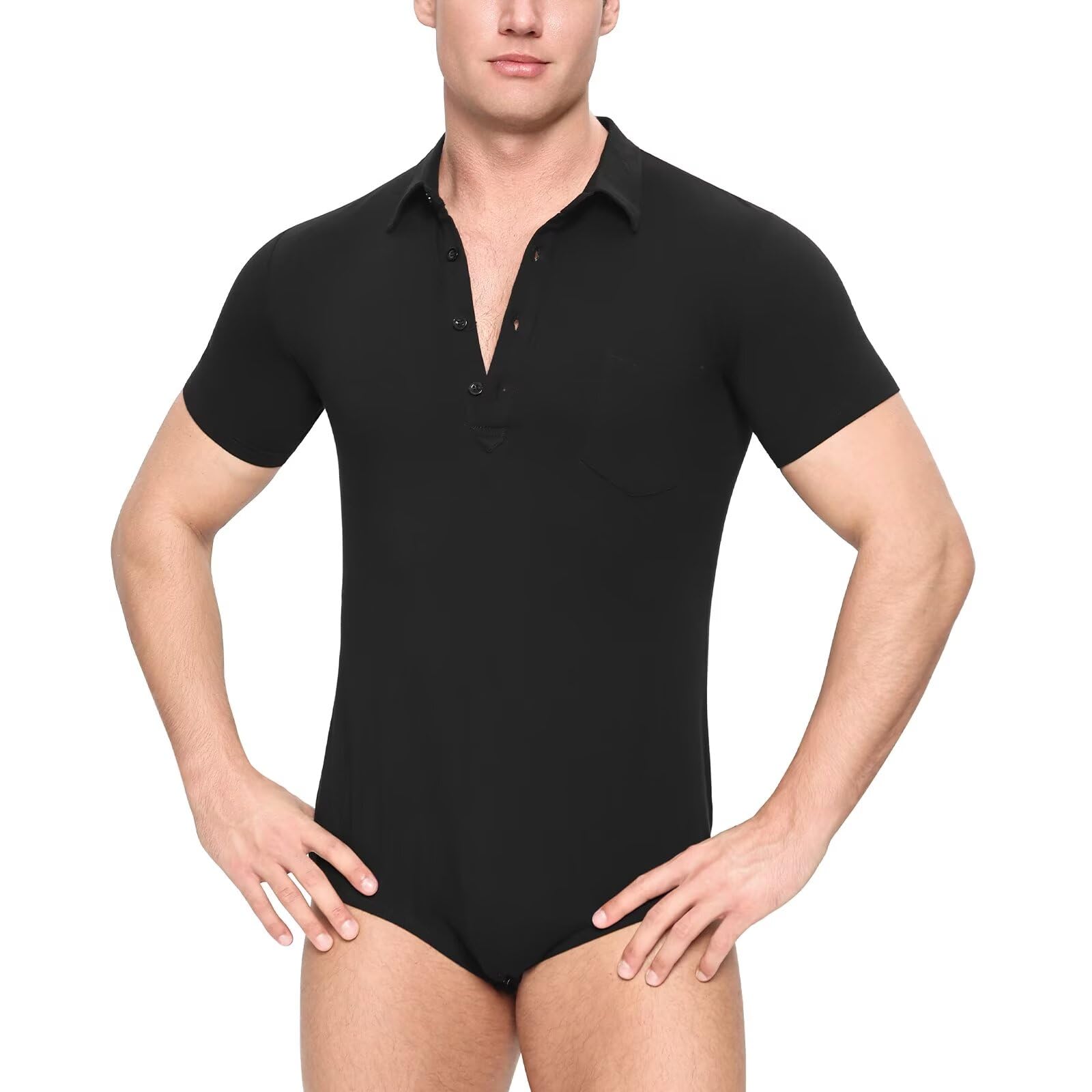 Landofgenie Herren-Body aus Baumwolle Kurzarm mit Polo-Kragen Bodysuit für Business & Freizeit
