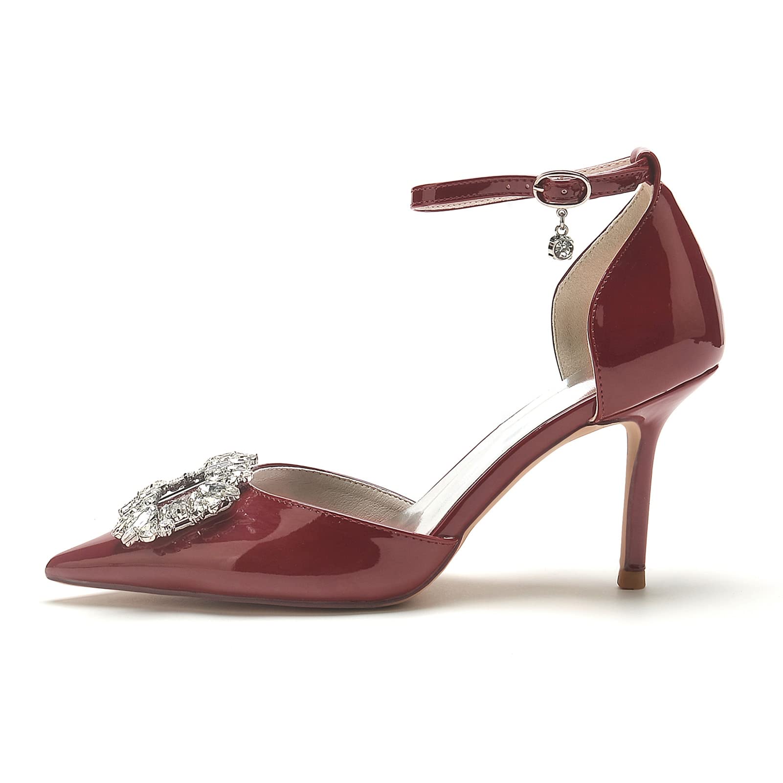 Sandalia de Tacón Alto con Cinturino alla Caviglia Donna Sandali con Tacco a Spillo Estivi Scarpe col Tacco Donna A Punta Scarpe da Sposa da Festa,Wine Red,35 EU