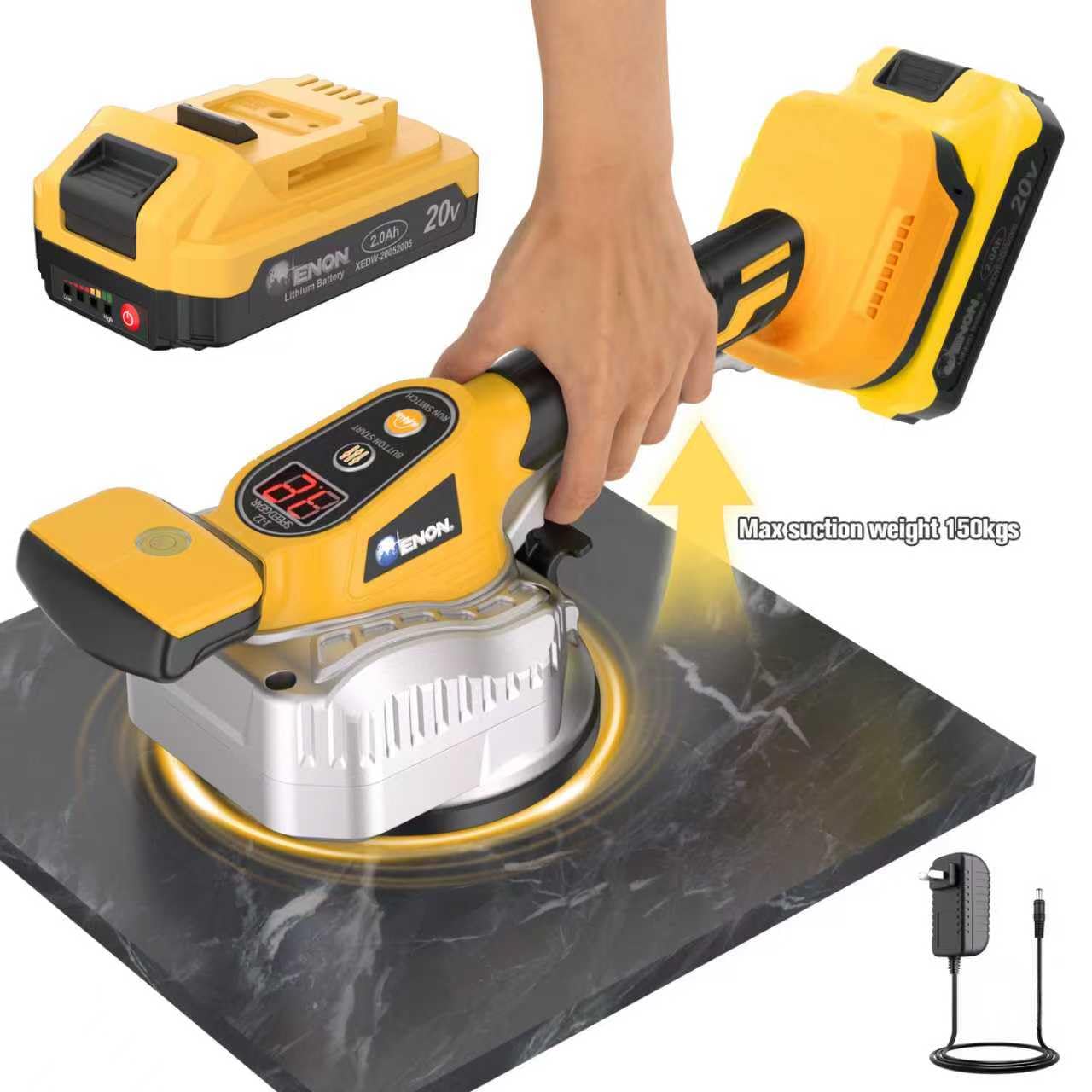 Strumento vibrante per piastrelle senza fili per batteria DeWalt da 20 V, strumento elettrico per piastrelle da 150 W con vibrazione regolabile a 12 velocità, display digitale e ventosa per