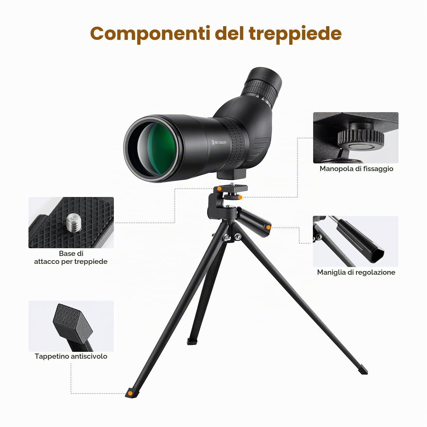 K&F CONCEPT Telescopio Monoculare 20-60x60 Impermeabile, Spotting Scope con Treppiede, Borsa Trasporto e Adattatore Smartphone, HD BAK4, Prisma FMC Cannocchiale per Osservazione Animali Selvaggi