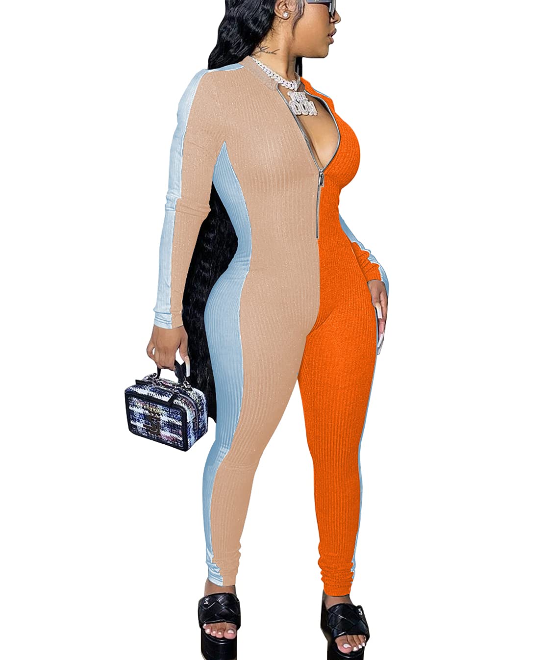 MrskoalaWomen's Sexy V Neck Comfy Party Jumpsuit Long Sleeve Bodycon One Piece Long Pant Jumpsuit Romper Clubwear